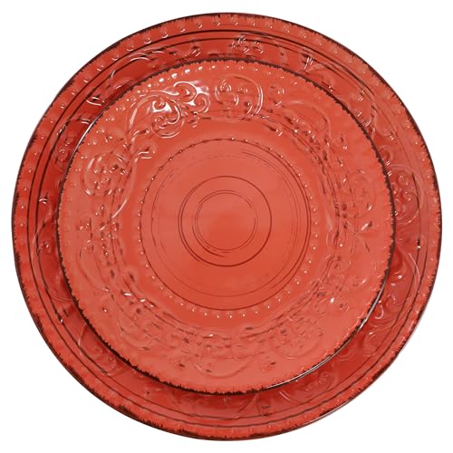 Elama Malibu Jasper 16-Piece Stoneware Embossed Pattern Reactive Glaze Orange Dinnerware Set, Tableware, Serveware Set (Jasper Orange) - color: Jasper Orange