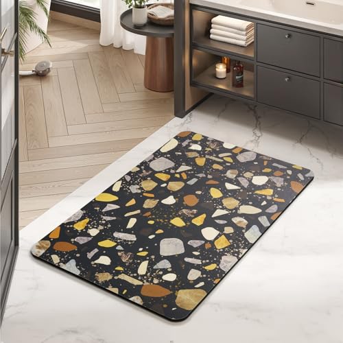 MontVoo -Bath Mat-Non Slip Thin Bathroom Rugs Fit Under Door- Quick Dry Absorbent Faux Suede Surface Grey Bathroom Floor Mats-Shower Rug for in Front of Bathtub Shower Black & Multi Color 17x27.5 - color: Black & Multi, size: 27.5" x 17"