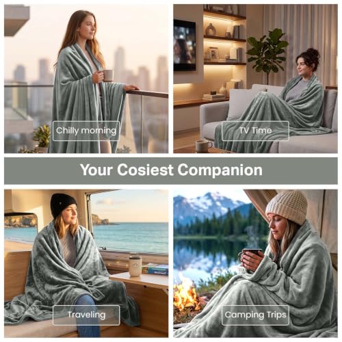 MOONLIGHT20015 Fleece Throw Blanket Super Soft Cozy for Couch, Sofa and Camping Lightweight 400 GSM Luxury Fluffy Microfiber Bed Blankets 50 x 60 Inches (Throw/Travel, Silver) - color: Silver, size: Throw