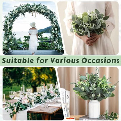 Eucalyptus Leaves Stems 30 PCS, 4 Kinds Mixed Artificial Greenery Stems for Wedding Decor Vase Floral Arrangement Centerpiece