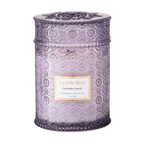 LA JOLIE MUSE Lavender Suede Scented Candles for Home,19 oz Natural Soy Wax | Large Jar Luxury Candle, Clean Non Toxic, Gift for Women & Men, Relaxing Aromatherapy, Decorative Purple Candles, Wood Wick - color: Lavender Suede, size: 19 oz