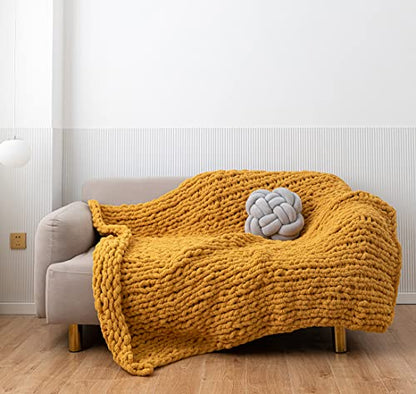 Chunky Knit Blanket Soft Chenille Yarn Knitted Throw Blanket 50"X60" Handmade Cable Warm Thick Giant Blanket for Couch Bed Trips (Turmeric Yellow, Throw 50"X60")?-¡­ - color: Turmeric Yellow, size: Throw 50"X60"