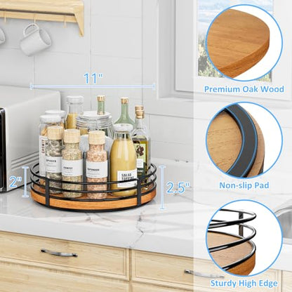 Wood Lazy Susan Turntable Organizer - 11" Round Wooden Lazy Susan for Cabinet Kitchen Countertop Dining Table Pantry Cupboard Bathroom Coffee Bar Spice Storage Home Decor - size: 11 inch 1 Tier