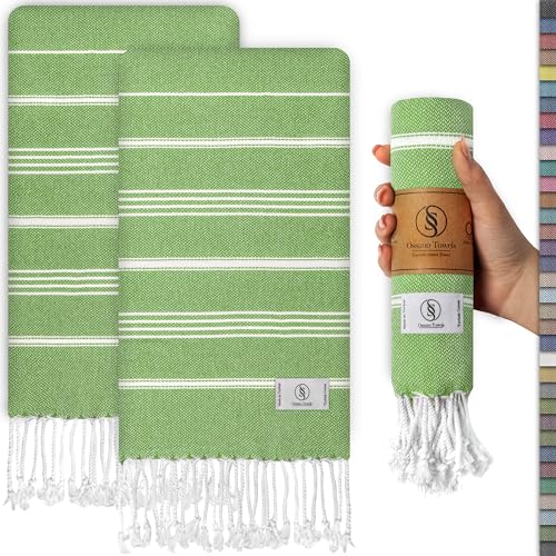 Ossano Decorative Turkish Hand Towels - Thin & Large - Set of 2 (30" x 18") - for Kitchen & Bathroom - Multifunctional as - Tea Towels for BathroomTurkish Dish Towel, Bathroom Towel - Pistachio Green - color: Pistachio Green