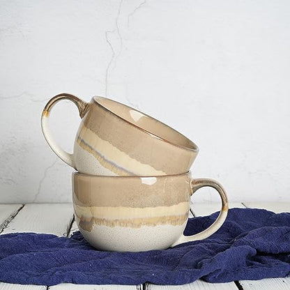 Bosmarlin Ceramic Jumbo Coffee Mug Set of 2, 23 Oz, Large Mug Soup Bowls with Handles, Dishwasher and Microwave Safe (Brown Grey) - color: Brown Grey