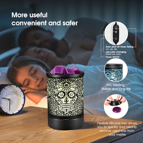 Enaroma Fragrance Wax Melts Warmer with 7 Colors LED Changing Light Scent Oil Candle Warmer for Home Office-Skull Timer - color: Skull Timer