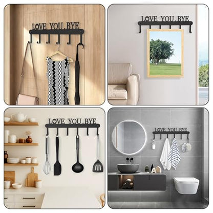 Key Holder for Wall - 'Love You Bye' Key Hooks, Black, 6 Hooks | Key Holder Wall Mount Self Adhesive, Key Rack Wall Mount for Wall No Drill for Living Room, Kitchen, Bathroom, Garage - color: Love You Bye' Black