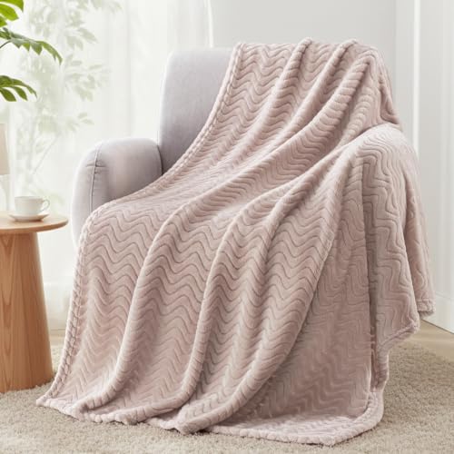 Exclusivo Mezcla Large Fleece Throw Blanket for Couch, Sofa, Camel | 50"x70" Soft Breathable Lightweight Flannel Throws for Summer, Plush Cozy Jacquard Wave Blanket for Home Decor - color: Camel, size: Throw ( 50x70 IN )