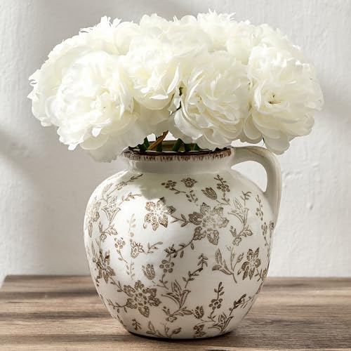 5.39 Inch Vintage Brown Chinoiserie Floral Vase, Antique Rustic Ceramic Vase for Home Decor, Living Room, Bookshelf, Office, Entryway, Garden, Chinoiserie Decor, Tuscan Decor - color: Brown Chinoiserie Floral- 5.39"