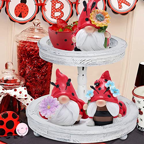 Hodao Spring Ladybug Gnome Decor Set of 3, Resin Floral Figurines for Tiered Tray Shelf Table Display, Cute Farmhouse Home Accent, Year Round Gift for Women, Friends and Family - style: Ladybug Gnome