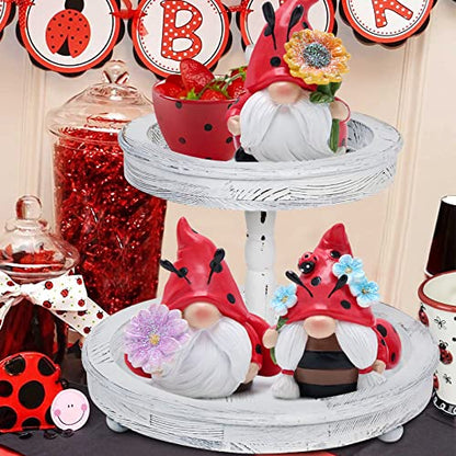 Hodao Spring Ladybug Gnome Decor Set of 3, Resin Floral Figurines for Tiered Tray Shelf Table Display, Cute Farmhouse Home Accent, Year Round Gift for Women, Friends and Family - style: Ladybug Gnome