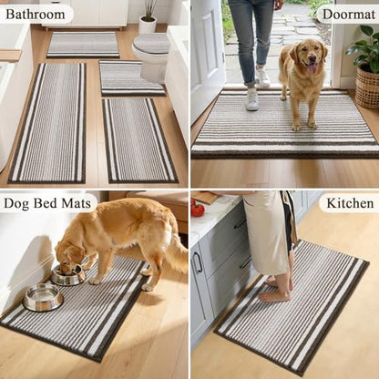 HEBE Chenille Bathroom Rugs Sets 3 Piece, Non Slip Washable Bath Mats Set | Absorbent Bathroom Mat Set, Soft Bath Rugs, Ultra Plush Bath Mat and U-Shaped Contour Toilet Rug Set for Tub Shower, Brown - color: Brown