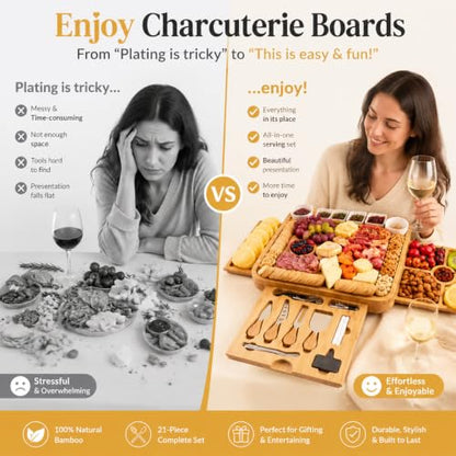 Charcuterie Boards Gift Set, Cheese Board Knife Set, Entertaining Party Food Displays, Entertaining Gifts, Up to 24 × 24, Servies Tray Worry-Free for Parties, Housewarming, Wedding Gift