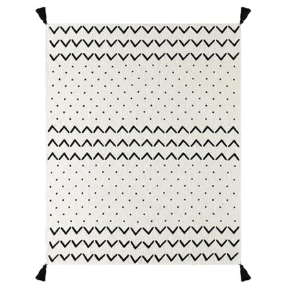 HomeRoots 50" X 60" Black and White Woven Cotton Chevron Throw Blanket with Tassels