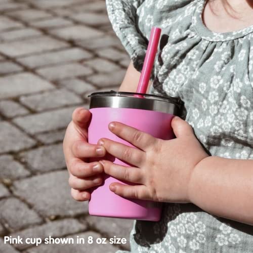 CUPKIN Toddler Tumblers, The Original 12 oz Stackable Stainless Steel Cups, Set of 2 Powder Coated Insulated Kids Water Bottle Alternative + BPA Free Lids + Reusable Silicone Straws (Green + Pink) - color: Green + Pink, size: 12 Fl Oz (Pack of 2)