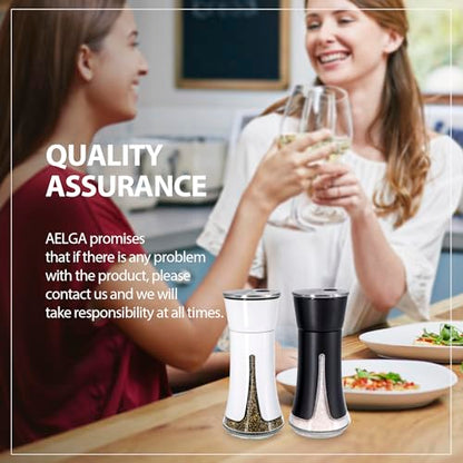 Aelga Farmhouse Salt and Pepper Shakers - Salt Shaker with Adjustable Pour Holes for Himalayan, Kosher, Black and White - color: Black/White