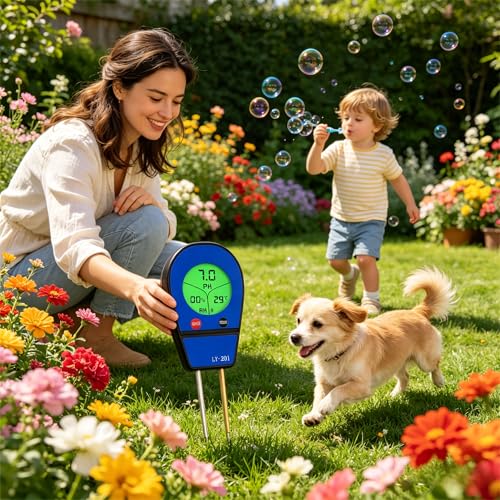 3-in-1 Digital Soil Tester, High Precision Soil pH Meter with LED Backlight, Soil Moisture & Temperature Detector, Fast Reading Soil Test Meter for Indoor Outdoor Garden Lawn Farm Plant Care