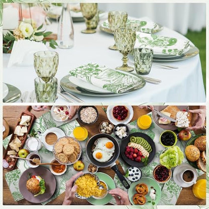 Kochorie 24 Pieces Green Floral Cloth Napkins, 18 x 18 Inch Reusable Soft Fabric Napkins, Washable Flower Dinner Cocktail Napkin for Spring Summer Tea Party Holiday Home Kitchen Wedding Restaurant - color: Green