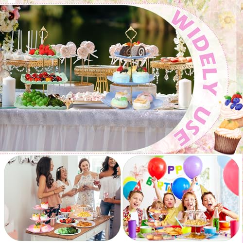 6 Pcs 3 Tier Cupcake Stand Tea Party Trays 3 Tier Serving Tray Plastic Dessert Stand Cake Fruit Candy Display Tower for Wedding Birthday Tea Party (Round,Sakura,Square,White,Pink,Green) - color: White,pink,green, size: Round,Sakura,Square