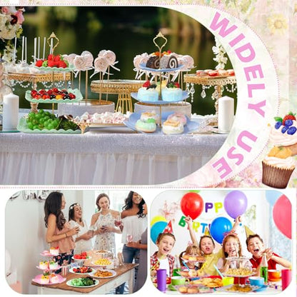 6 Pcs 3 Tier Cupcake Stand Tea Party Trays 3 Tier Serving Tray Plastic Dessert Stand Cake Fruit Candy Display Tower for Wedding Birthday Tea Party (Round,Sakura,Square,White,Pink,Green) - color: White,pink,green, size: Round,Sakura,Square