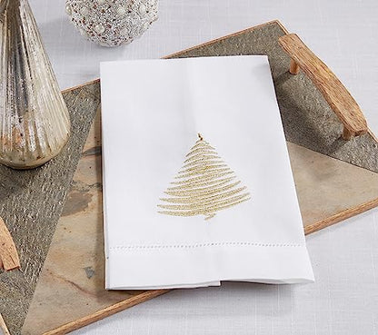 Holly Jolly Embroidered Christmas Tree Guest Towel (Set of 4)