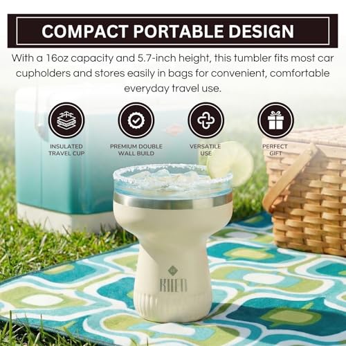 Double Wall Insulated Margarita Tumbler, Cocktail Cup - Cream Color, 16 oz | Keeps Drinks Cold 12+ Hours, Shatterproof, Portable, Travel Friendly Perfect for Margaritas, Martinis, Cocktails & Mix Drinks - color: Cream