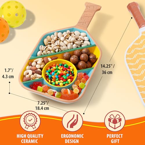 Pickleball Paddle Snack Tray - Cool Pickleballs Serving Tray for Snack - Paddle-Shaped Serving Tray with Compartments - Unique Divided Snack Trays for Pickleball Fans - color: Blue