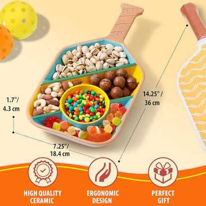 Pickleball Paddle Snack Tray - Cool Pickleballs Serving Tray for Snack - Paddle-Shaped Serving Tray with Compartments - Unique Divided Snack Trays for Pickleball Fans - color: Blue