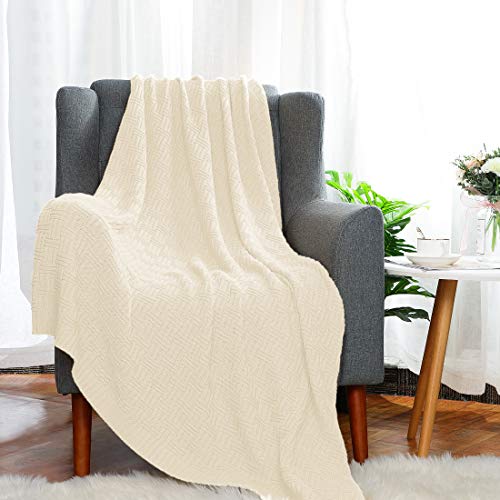 uxcell 100% Cotton Knit Throw Blanket, Cable Decors Beige 47x70 - color: Beige