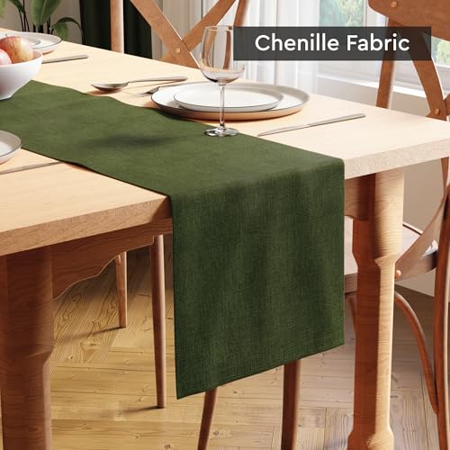 Encasa XO Table Runner 4 to 6 Seater, Soft Chenille 13"x72" | Moss green, Woven Rib Texture | Machine Washable | Colorfast & Shrink Resistant | Durable Polyester Yarns - color: Moss Green, size: 13x72 in