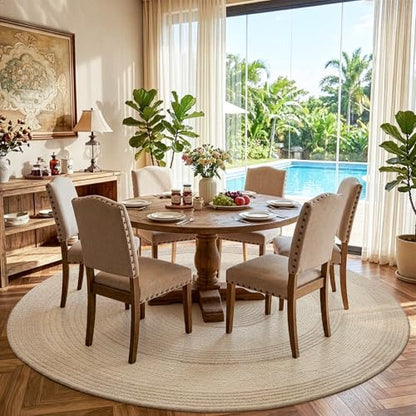 LUMI 4' Round Natural Jute Area Rug, Braided Farmhouse Rug - color: Beige-round, size: 4'x4'