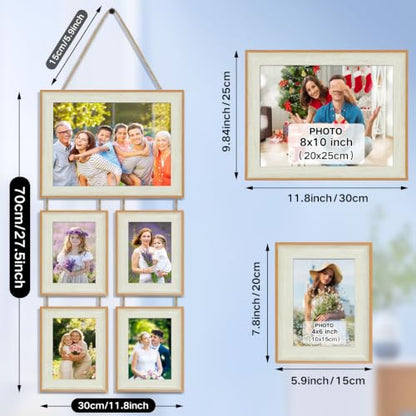 8.5x10 & 4x6 Picture Frame Hanging Wall Collage Picture Frame Set, Holds 1 Large 8.5x10 and 4 Small 4x6 Photos, 5 Openings Wall Picture Frame for Home Deor - color: Yellow and White
