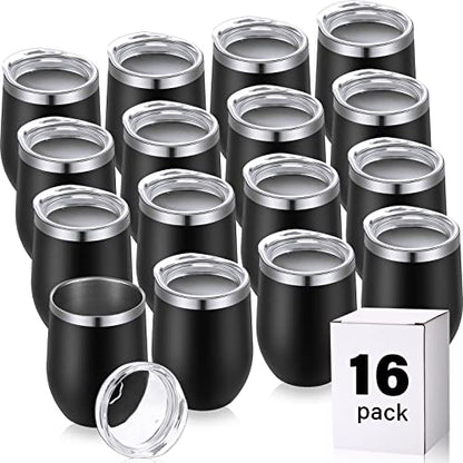 Remagr 16 Pack Stainless Steel Wine Tumblers 12 oz Insulated Vacuum Wine Cup Set Double Wall Stainless Steel Stemless Mug Glasses for Coffee Soda Whiskey Outdoor Travel (Black) - color: Black