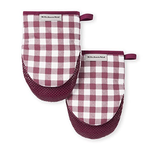 KitchenAid Gingham Mini Oven Mitt 2-Pack Set, Beet, 5.5"x8" - color: Beet