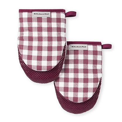 KitchenAid Gingham Mini Oven Mitt 2-Pack Set, Beet, 5.5"x8" - color: Beet