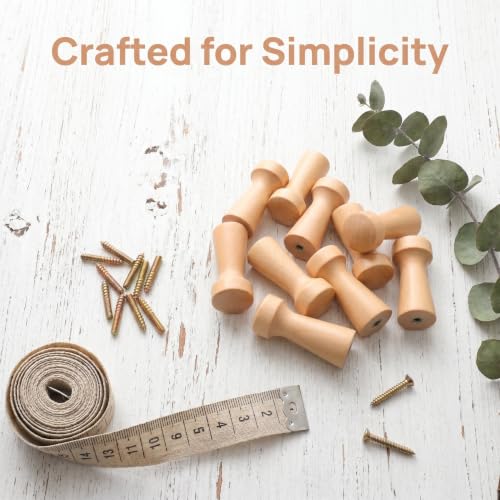 20pcs Wooden Coat Hooks with M4 Screws, Smooth Surface Multi-Purpose Wardrobe Wood Pegs for Bathroom Towel Racks and Entryway Organization, Rounded Bottom Design