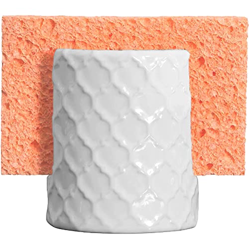 Home Acre Designs Sponge Holder for Kitchen Sink - Rustic Farmhouse Home Kitchen Decor - White Ceramic - style: Embossed