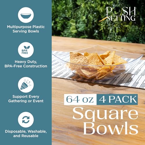 4 Pack Disposable Clear Plastic Serving Bowls Square Party Candy Use 64oz | Square Design. Disposable Party Tableware. Salad, Fruit & Candy Use. Candy Buffet Containers. Clear Plastic. - color: Clear, size: 64 OUNCE