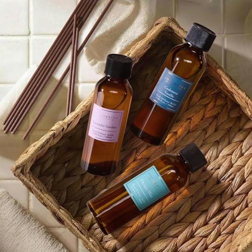 Reed Diffuser Set, 10.2oz Scented Oil Refill 3 Pack, Cashmere Vanilla, Ocean Mist, Lavender Garden, Long Lasting Oil Diffuser Refill with 18 Sticks for Bathroom & Bedroom