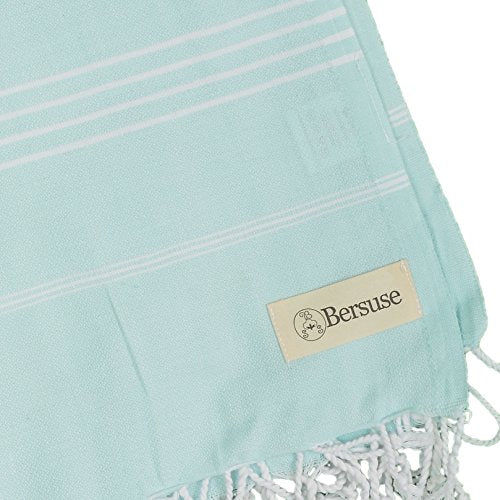 Bersuse Towels Anatolia XL Beach Blanket Throw Blanket Turkish Towel 100% Cotton Extra-Large Quick-Dry Lightweight Premium Peshtemal Towel - 61x82 Inches, Aqua Marine - color: Aqua Marine