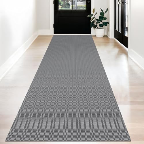 KOZYFLY 3x12 Runner Rug, Washable Non Slip Long Kitchen Hallway Rug, Grey | Long braided cotton carpet runner with rubber backing for hallways, kitchens, entryways and high-traffic indoor floors - color: Charcoal Grey/Dark Grey, size: 3' x 12' (Rectangula