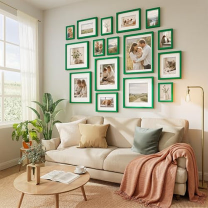 Vittanly Solid Wood 8x10 Picture Frames Set of 4, Green | 5x7 Picture Frame with Mat, Gallery Wall Frame Set, 8 x 10 Frame for Wall & Tabletop Display, Family, Pet, Christmas - color: Green, size: 8x10