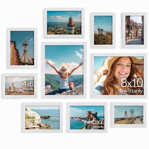 Vittanly 10 Pack Picture Frames Collage Wall Decor, Silver | Gallery Wall Frame Set: 2pcs 8x10, 4pcs 5x7 & 4pcs 4x6 Photos for Wall & Table, Picture Frames made of Engineered Wood - color: Silver