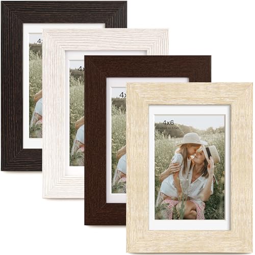 Momentworth 4x6 Picture Frame with Mat for 3.5x5, Multicolour Wood Grain Gallery Wall Picture Frames for Tabletop or Wall Mounting(4 Pack, Multicolour) - color: Multicolour, size: 4x6 - 4 pack