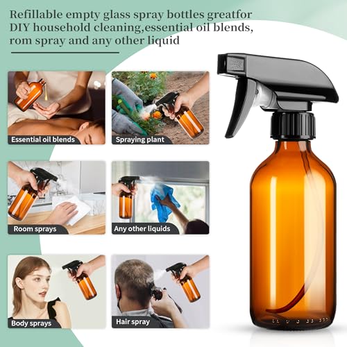 GIVAMEIHF 8oz Amber Glass Spray Bottles,3 Pack Glass Spray Bottles Refillable Empty Bottle with Adjustable Nozzle,Spray Bottle for Essential Oils,Cleaning Solutions,Pets,Hair Mister,Gardening - color: Amber-3 Pack