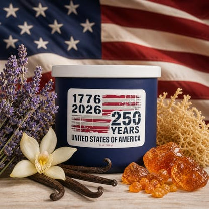 Colonial Candle 250th Anniversary Scented Jar Candle, 3 Wick, 14 oz, 60H Burn - Made in The USA - color: 250th Anniversary