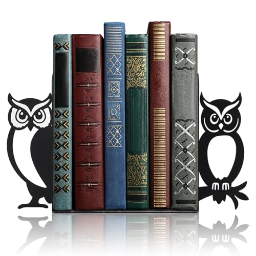 Metal Owl Bookends Set of 2, Black Book Ends for Shelves Decor | Non-slip Base, Heavy Duty Vintage Owl Design, Library Office Desk Decor, Great Gift for Book Lovers and Collectors - style: Owls