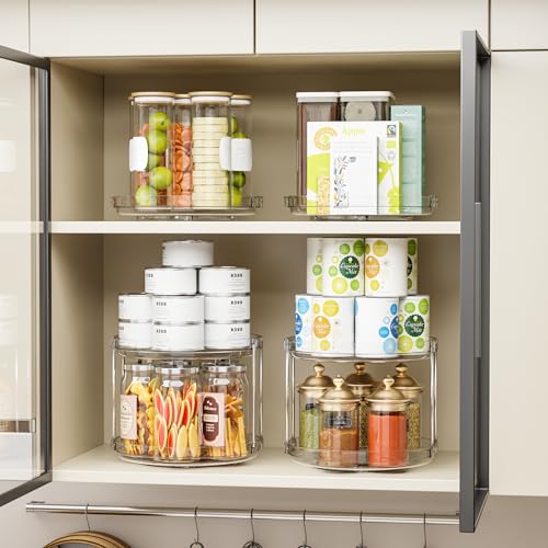 SUOXING 2 Pack Rotating Small Lazy Susan Turntable for Cabinet,9.5 Inch Clear Acrylic Spice Rack,Turntable Organizer for Refrigerator,Kitchen,Pantry and Vanity Makeup,Bathroom Countertop Organizer - size: Pack of 2