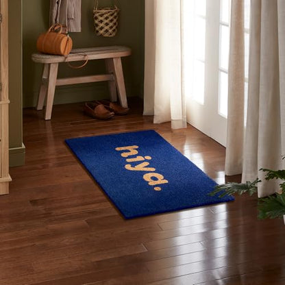 TOWN & COUNTRY TERRA Hiya Painted Welcome Door Mat, Natural Coir, Heavyweight, Non-Slip Entryway Mat, Blue, 18"x30" - color: Blue, size: 1'6" x 2'6" (Rectangular)