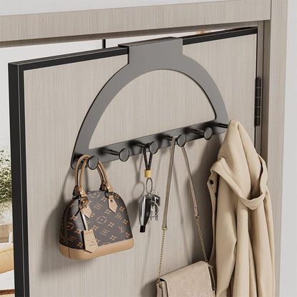 DYRABREST Over Door Hook Rack No Drill Heavy Duty 6 Hook Hanger | for Coats Towels Bags Bedroom Bathroom Kitchen Entryway Storage Carbon Steel Black 16.61 x 7.68 in